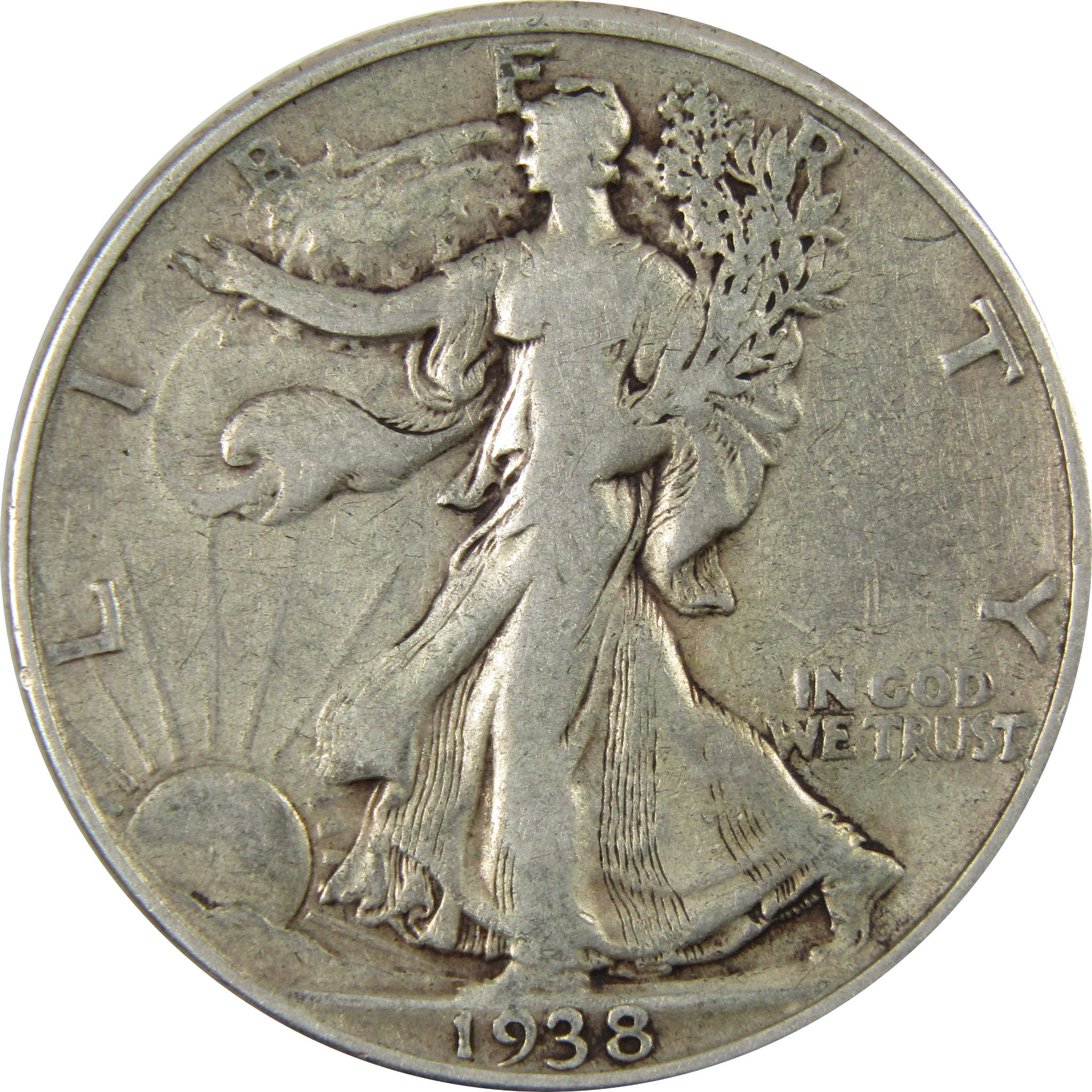 1938 D Liberty Walking Half Dollar F Fine 90% Silver 50c SKU:I7378