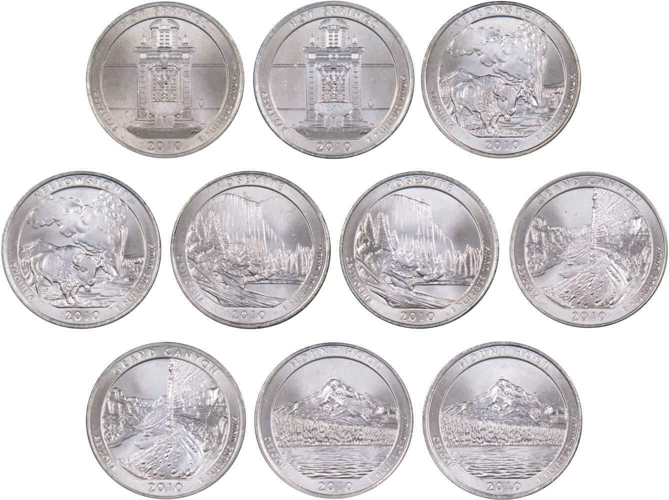 2010 P&D National Park Quarter 10 Coin Set Uncirculated Mint State 25c