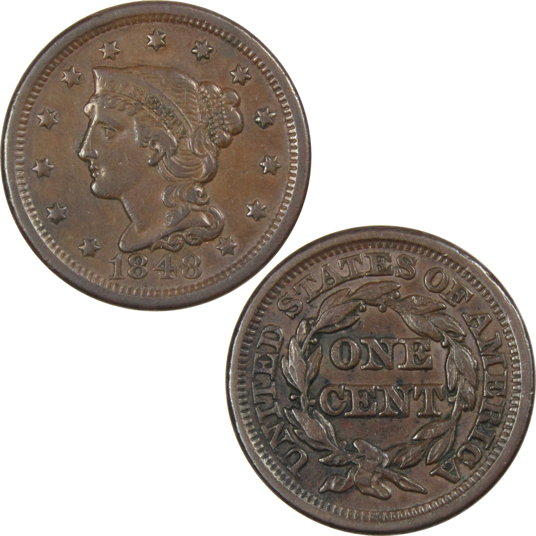 1848 Braided Hair Large Cent Extremely Fine Copper Penny SKU:IPC6999