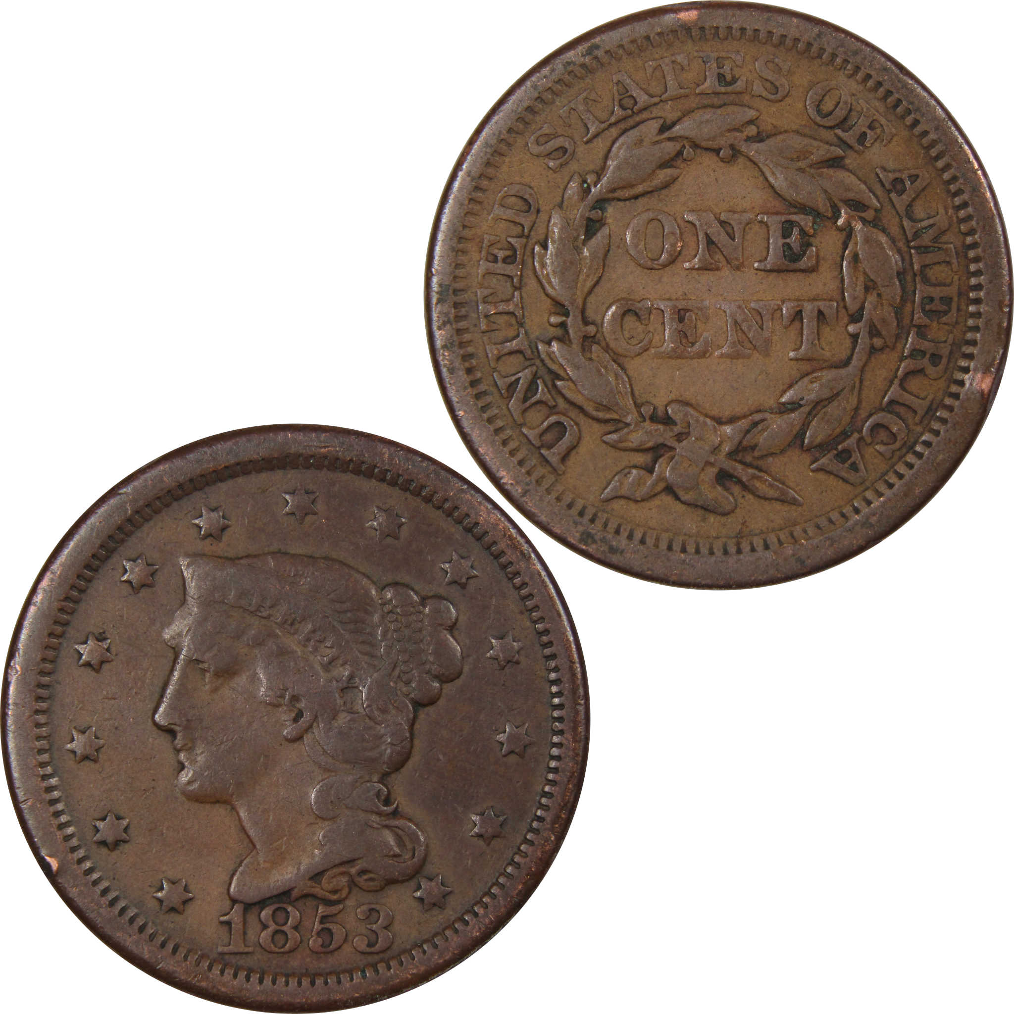 1853 Braided Hair Large Cent VG Very Good Copper Penny 1c SKU:IPC9050