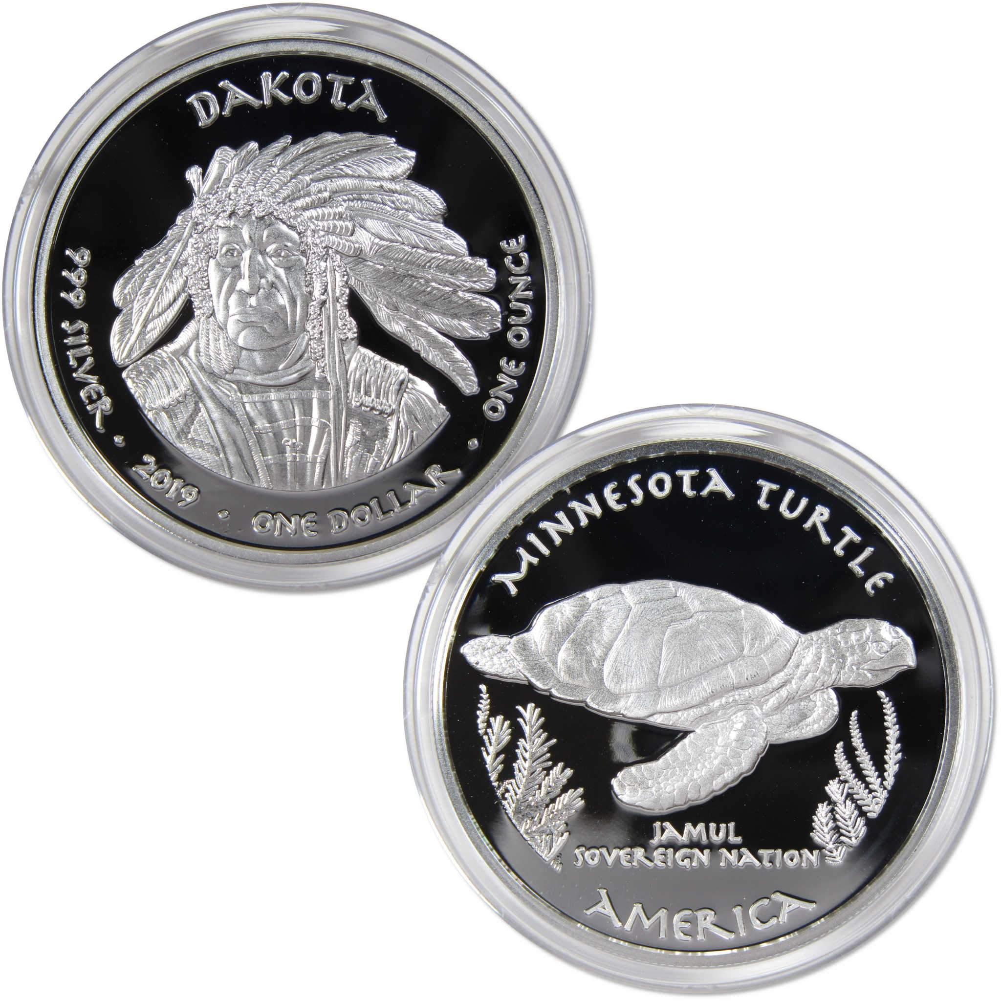 2019 Native American Jamul Dakota Minnesota Turtle 1 oz .999 Silver $1 Proof