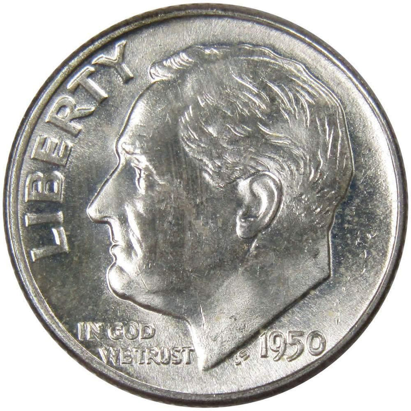 1950 Roosevelt Dime BU Uncirculated Mint State 90% Silver 10c US Coin - Roosevelt coin - Profile Coins &amp; Collectibles