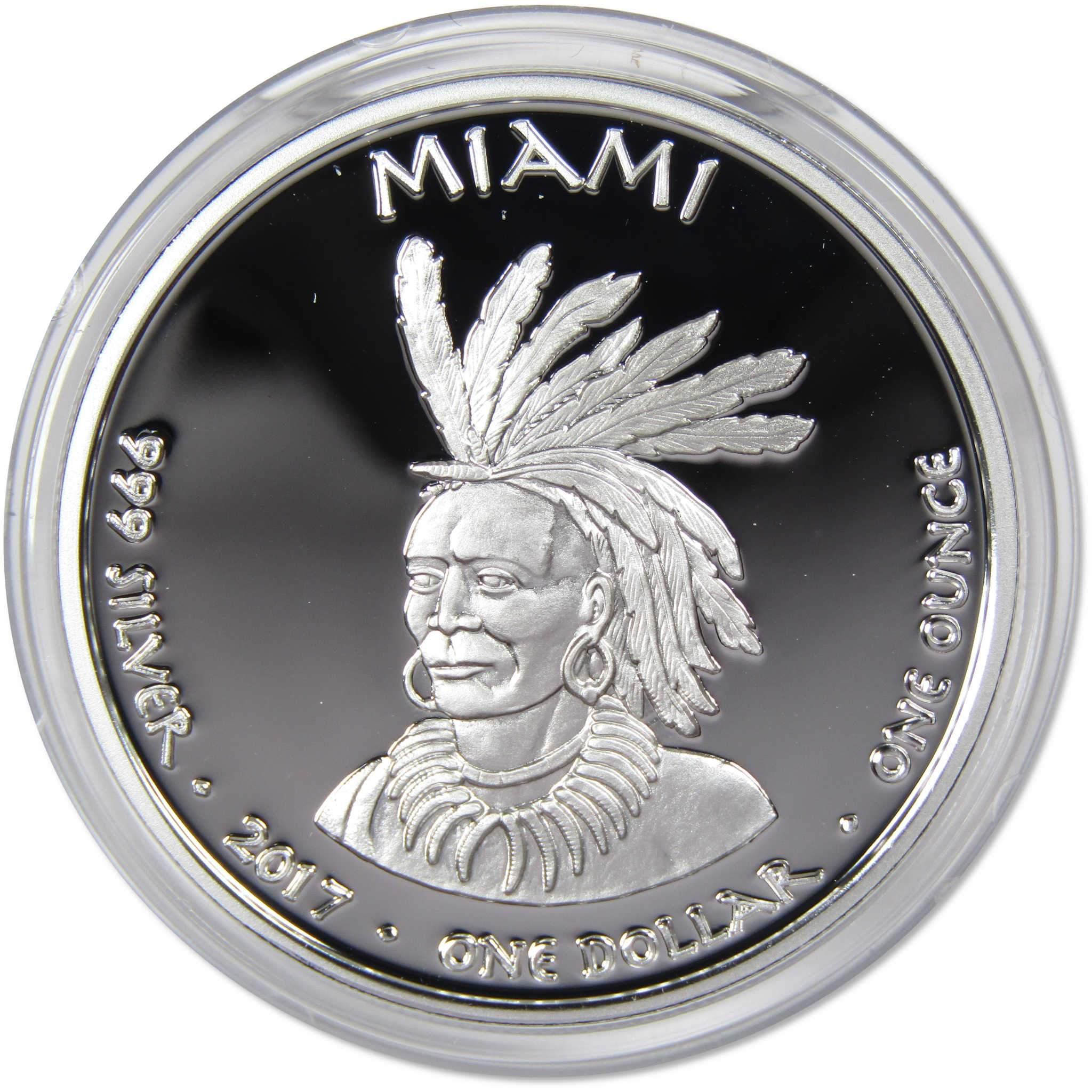 2017 Native American Jamul Miami Indiana Mink 1 oz .999 Fine Silver $1 Proof