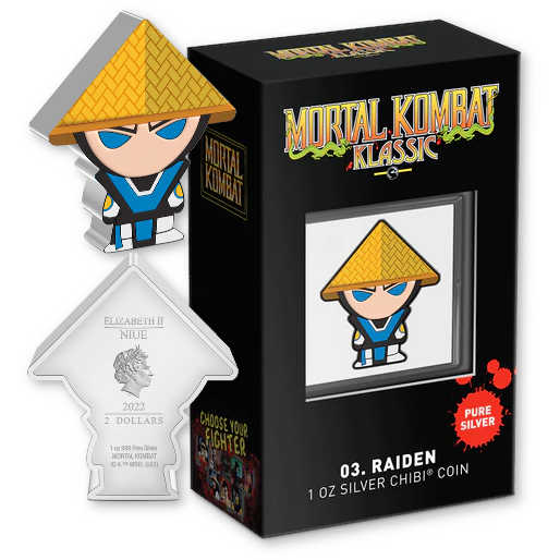 Mortal Kombat Klassic Raiden Chibi 1oz Silver Coin 2022 Niue SKU:OPC74