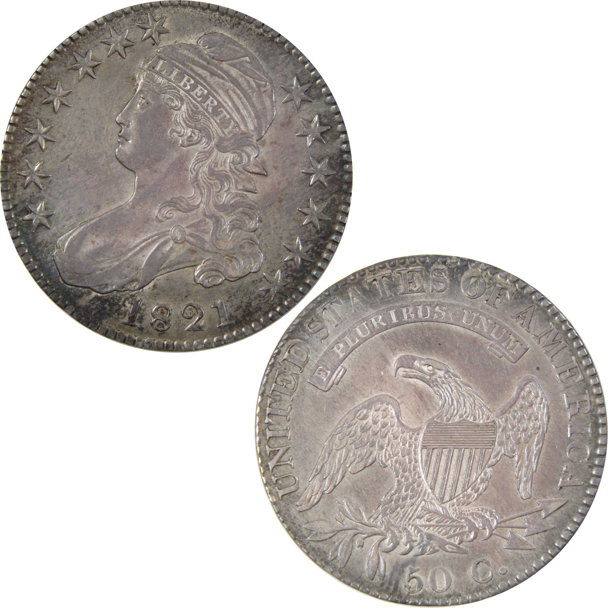 1821 Capped Bust Half Dollar Borderline Unc 89.24% Silver SKU:I7432
