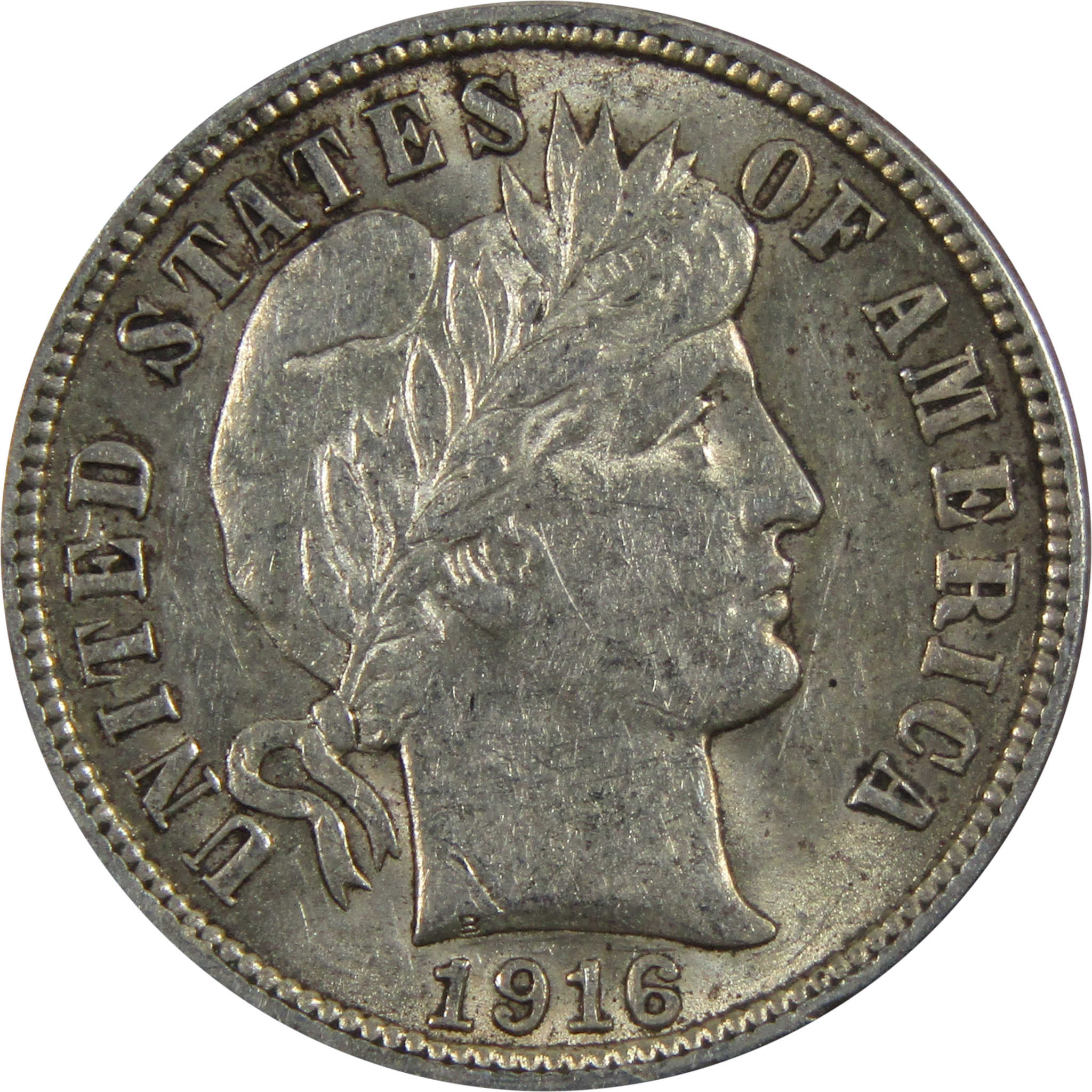 1916 Barber Dime AU About Uncirculated 90% Silver 10c Coin SKU:I4930