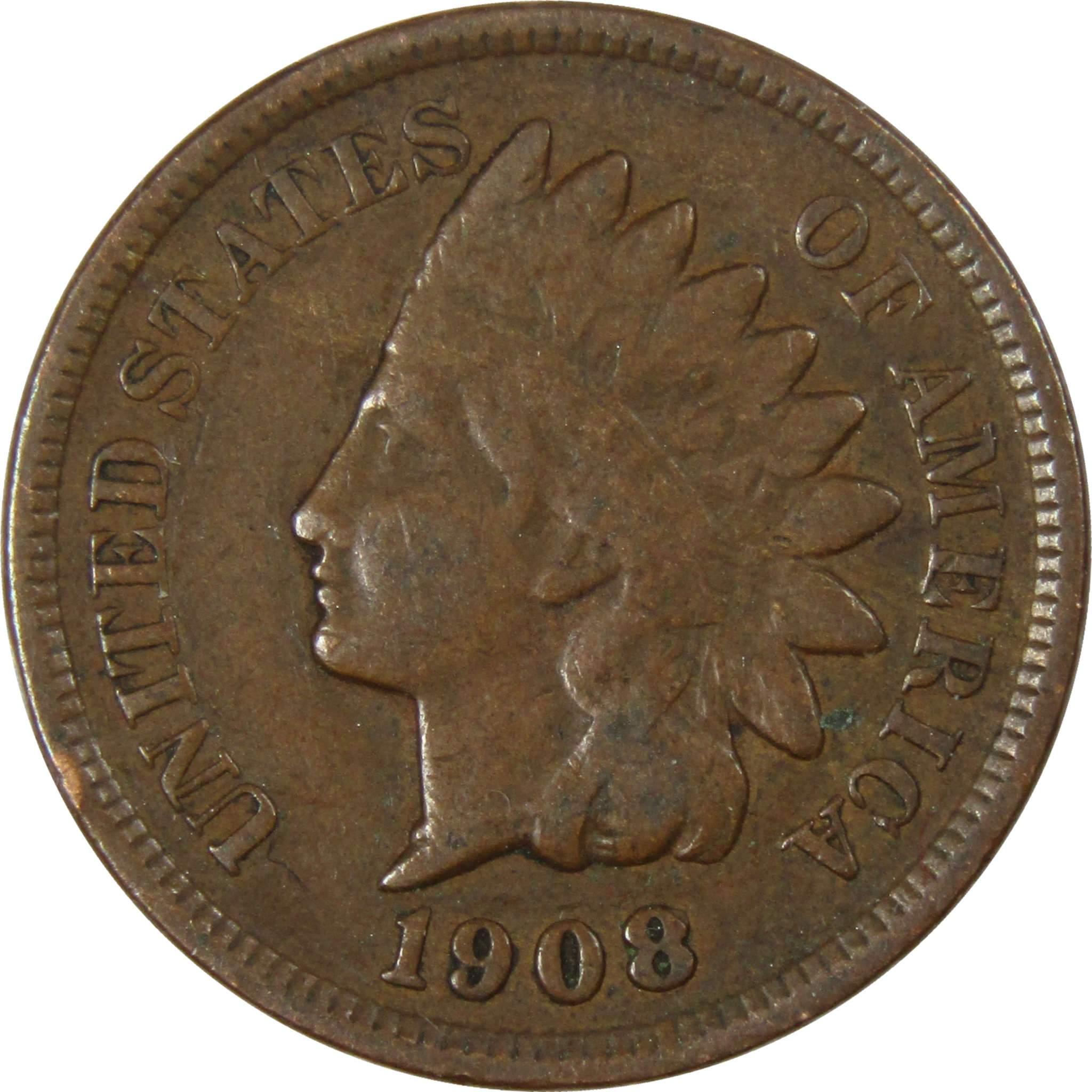 1908 Indian Head Cent VG Very Good Bronze Penny 1c Coin Collectible