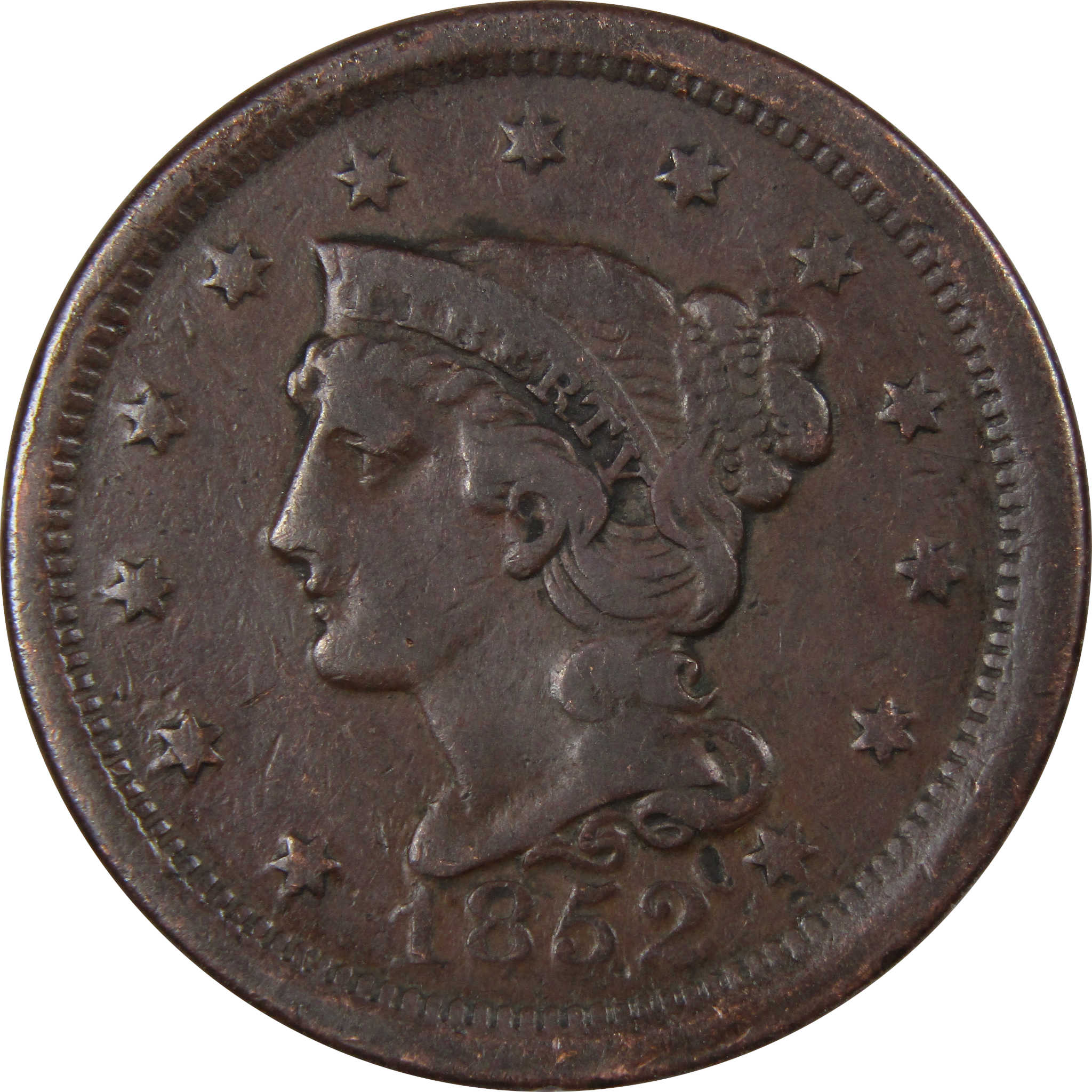 1852 Braided Hair Large Cent VG Very Good Copper Penny 1c SKU:IPC9075