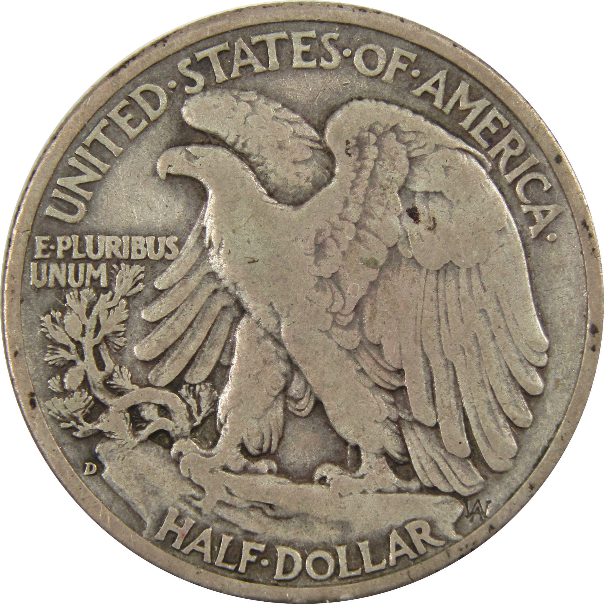 1938 D Liberty Walking Half Dollar F Fine 90% Silver SKU:I7320