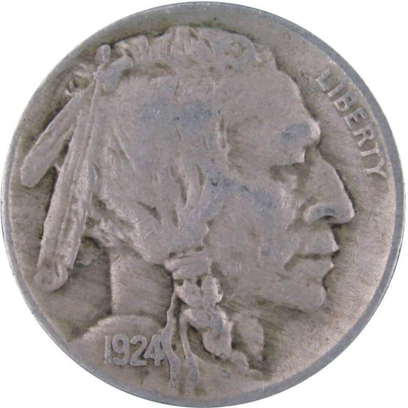 1924 Indian Head Buffalo Nickel 5 Cent Piece F Fine 5c US Coin Collectible - Buffalo Nickels - Indian Head Nickel - Profile Coins &amp; Collectibles