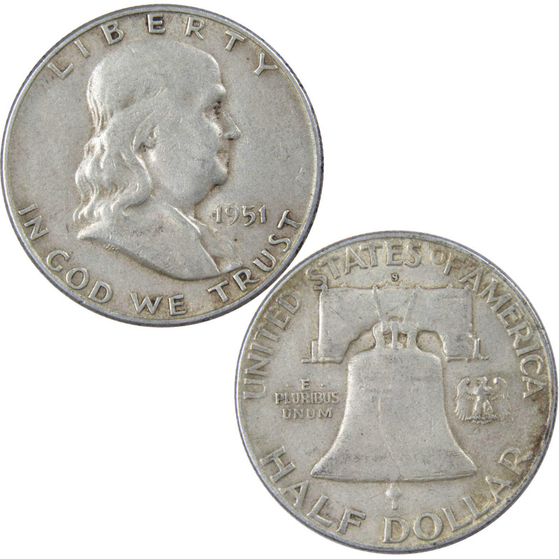 1951 S Franklin Half Dollar VF Very Fine 90% Silver 50c US Coin Collectible - Franklin Half Dollar - Franklin half dollars - Franklin coins - Profile Coins &amp; Collectibles