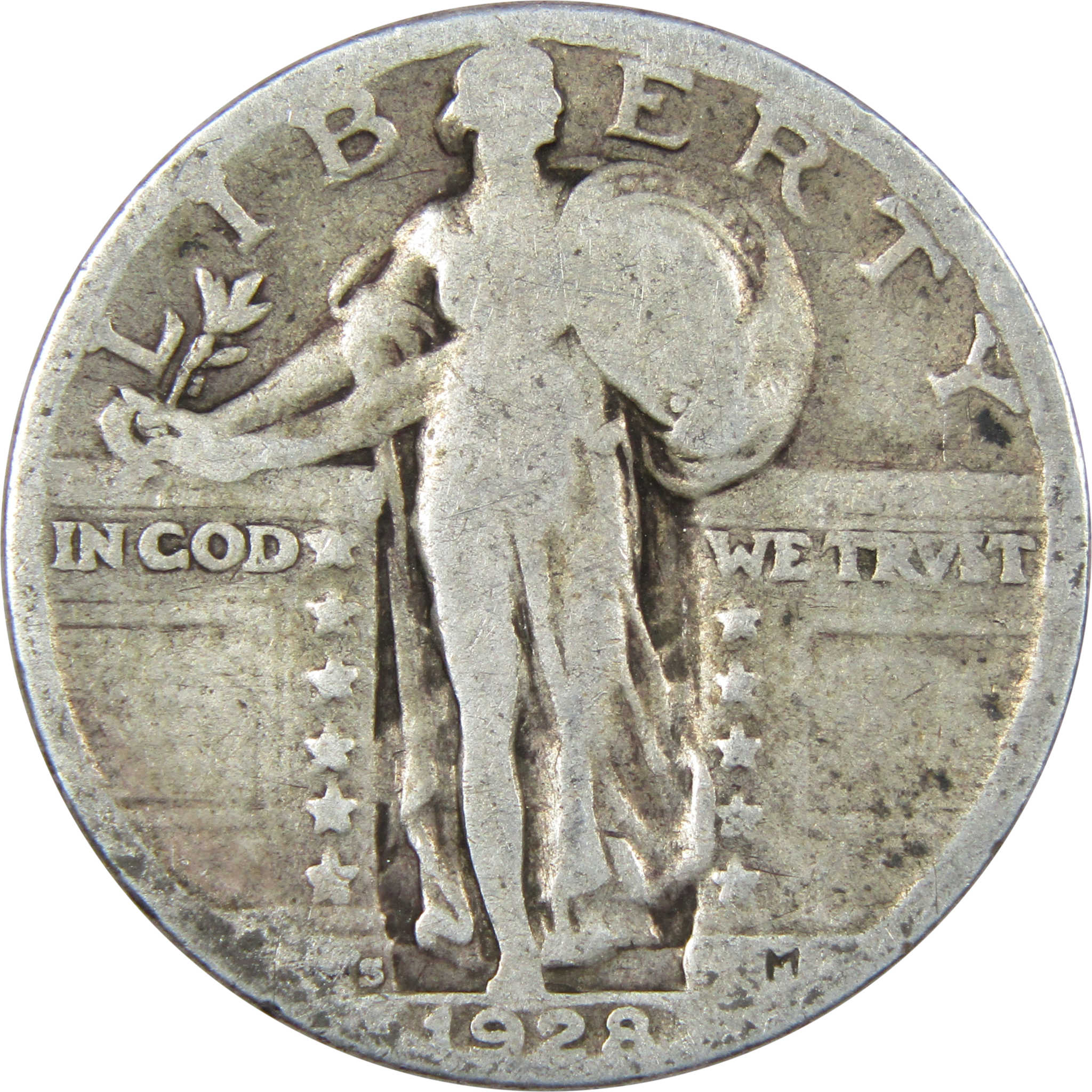 1928 S Standing Liberty Quarter AG About Good 90% Silver 25c US Type Coin
