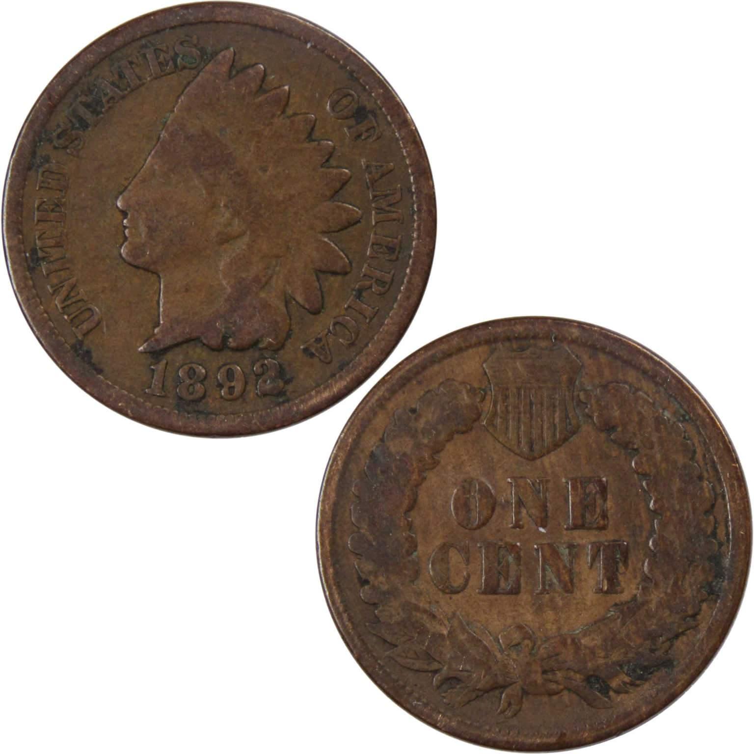 1892 Indian Head Cent Bronze Penny 1c Coin Collectible