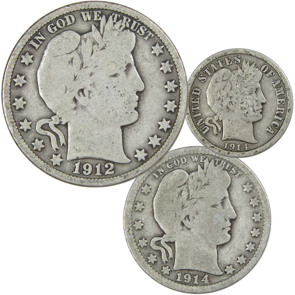1892-1916 Barber Type Silver Coin 3-piece Set Dime Quarter Half Dollar Very Good-Profile Coins &amp; Collectibles