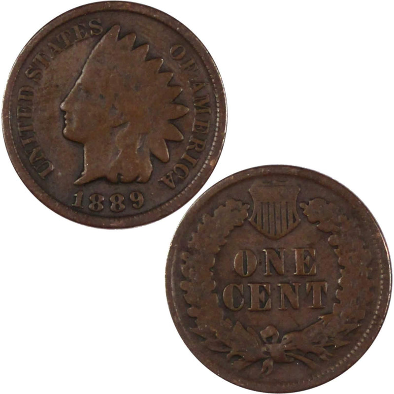 1889 Indian Head Cent AG About Good Bronze Penny 1c Coin Collectible -Indian Head Pennies - Indian Head Cents - Indian Head Penny - Profile Coins &amp; Collectibles