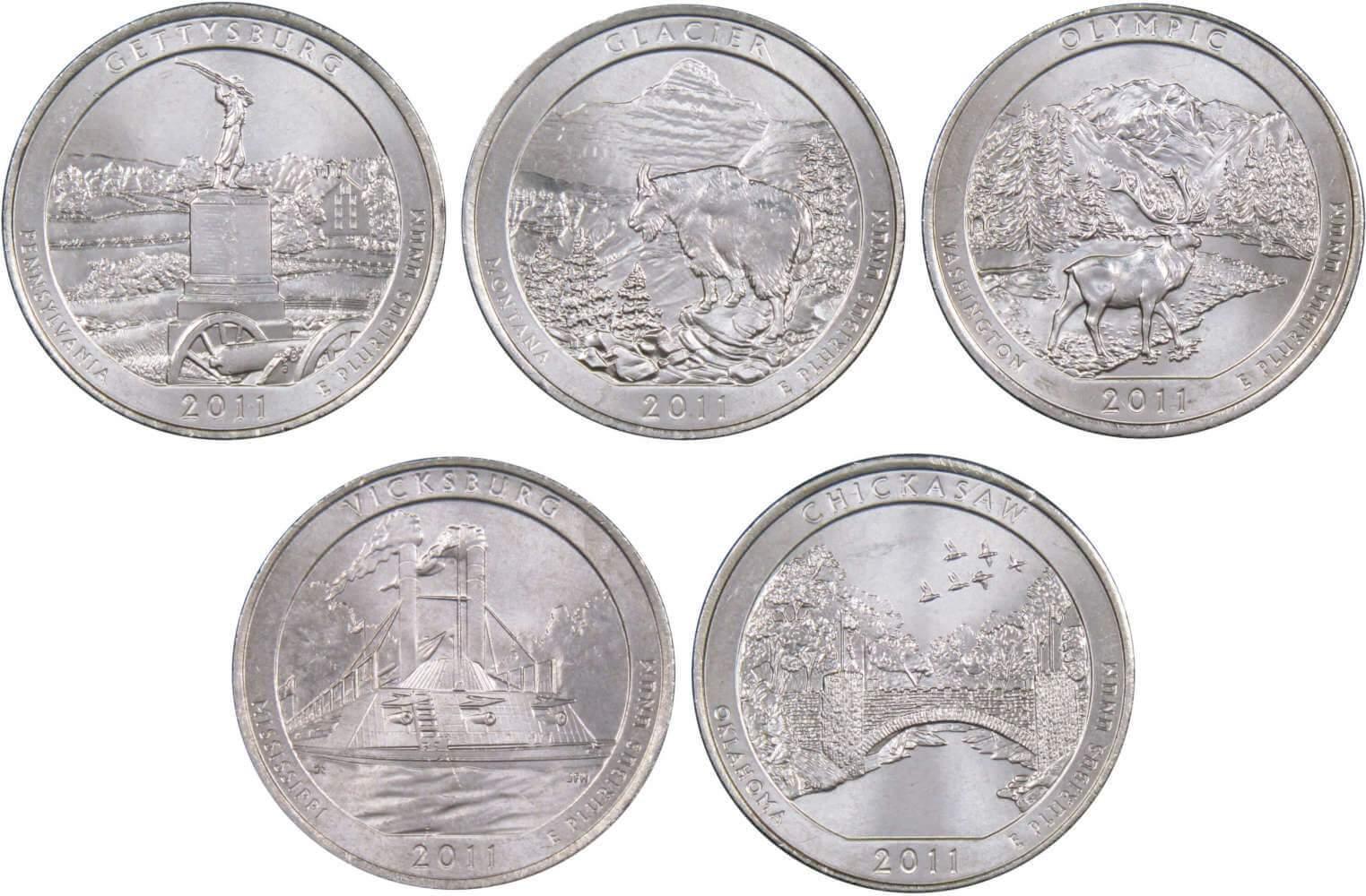 2011 P National Park Quarter 5 Coin Set Uncirculated Mint State 25c Collectible