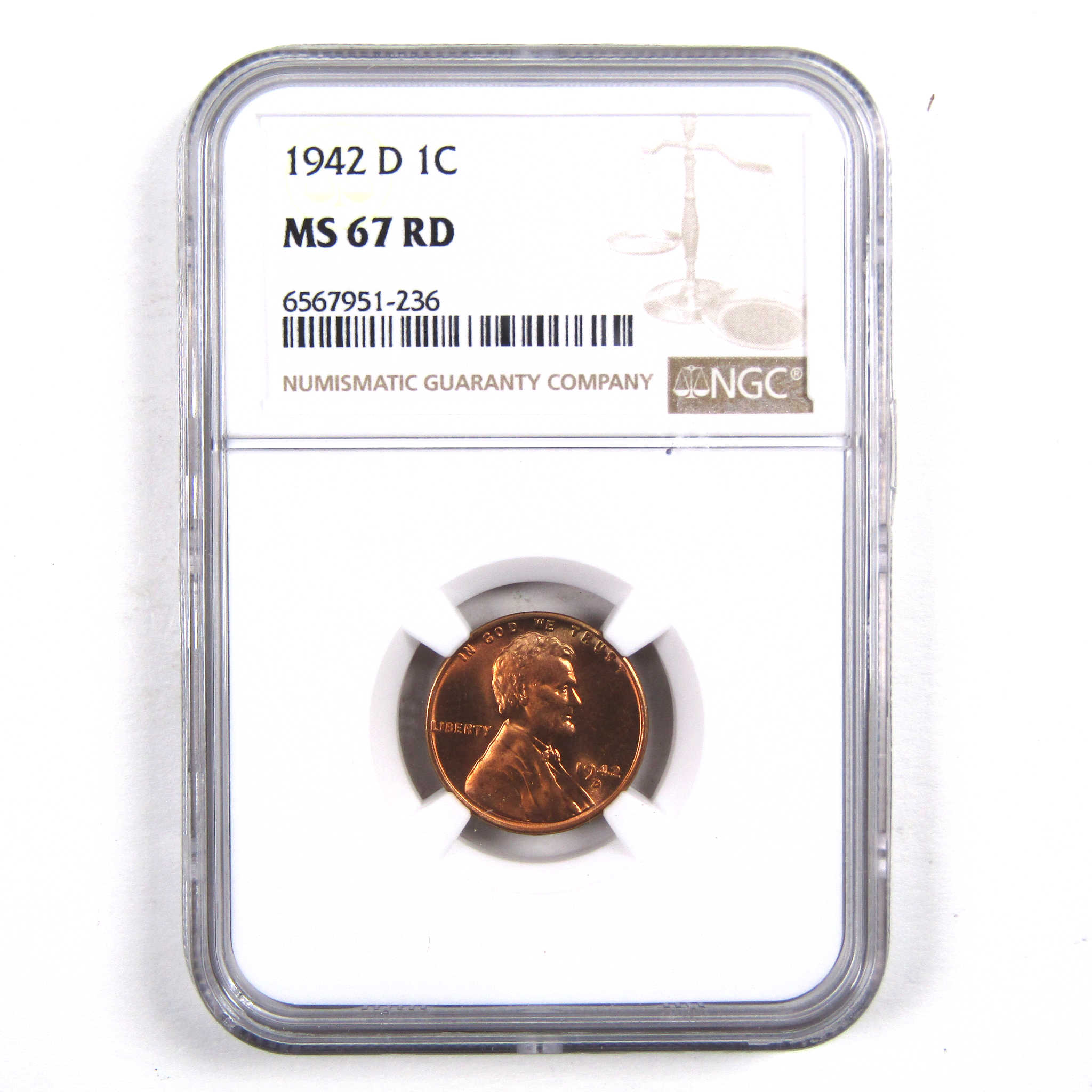 1942 D Lincoln Wheat Cent MS 67 RD NGC Penny Uncirculated SKU:I3179