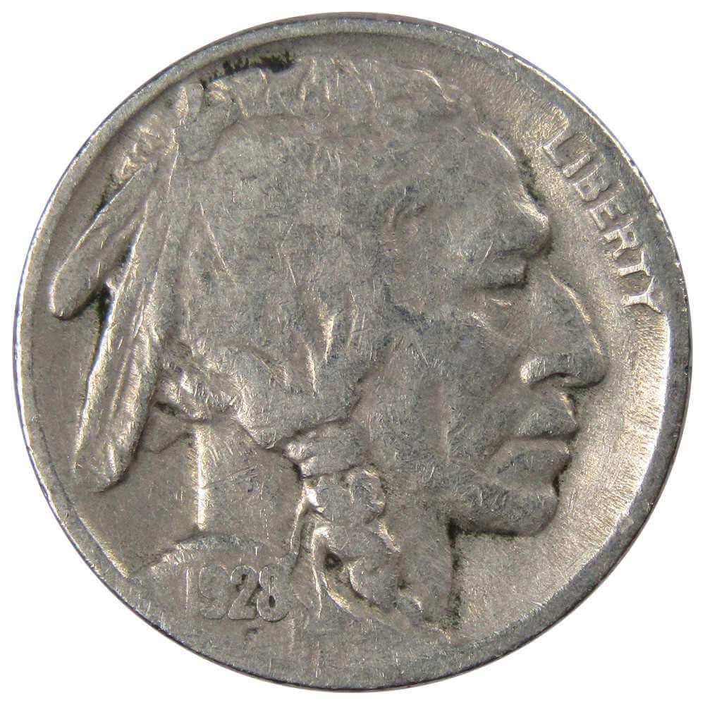 1928 Indian Head Buffalo Nickel 5 Cent Piece F Fine 5c US Coin Collectible