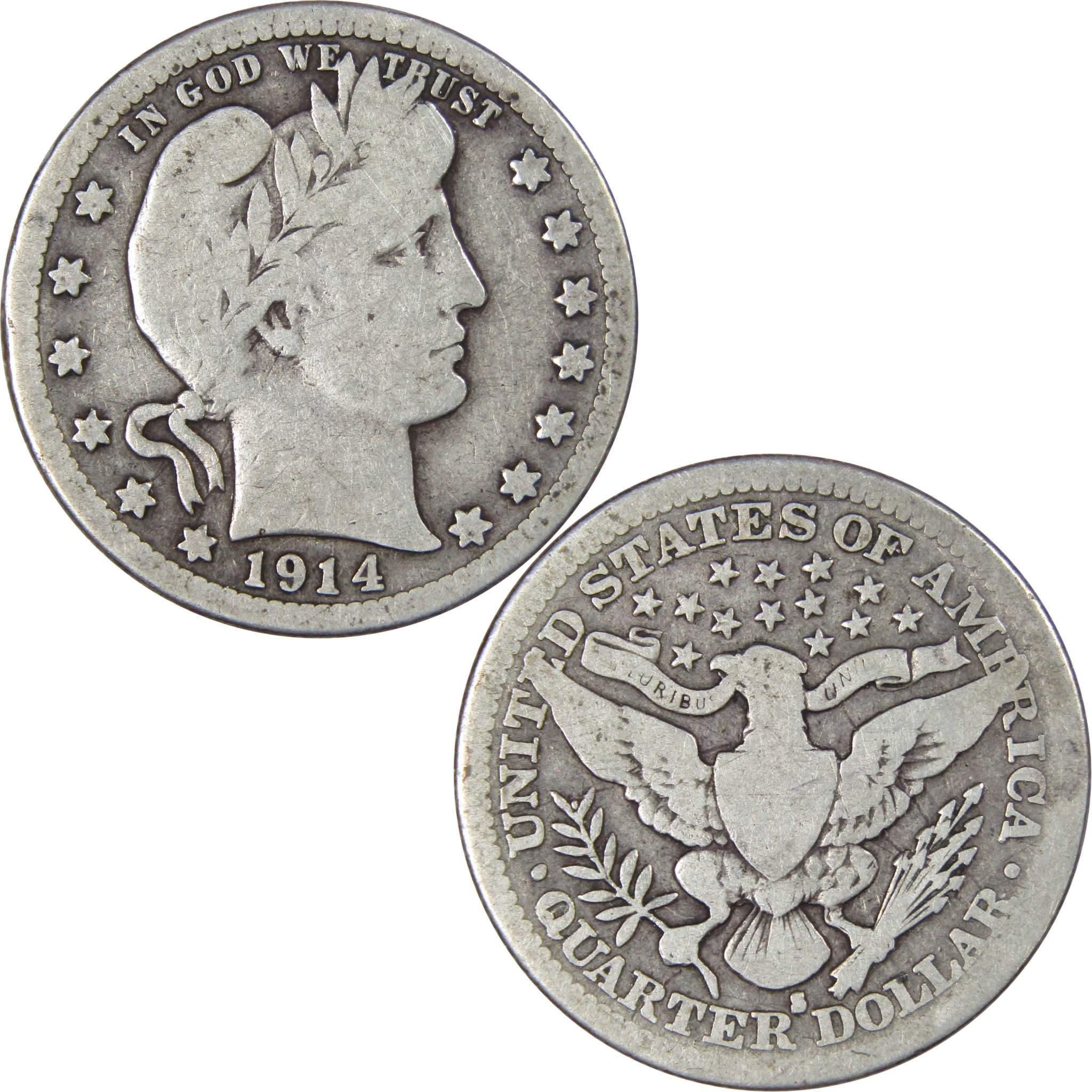 1914 S Barber Quarter VG Very Good 90% Silver 25c SKU:IPC2251