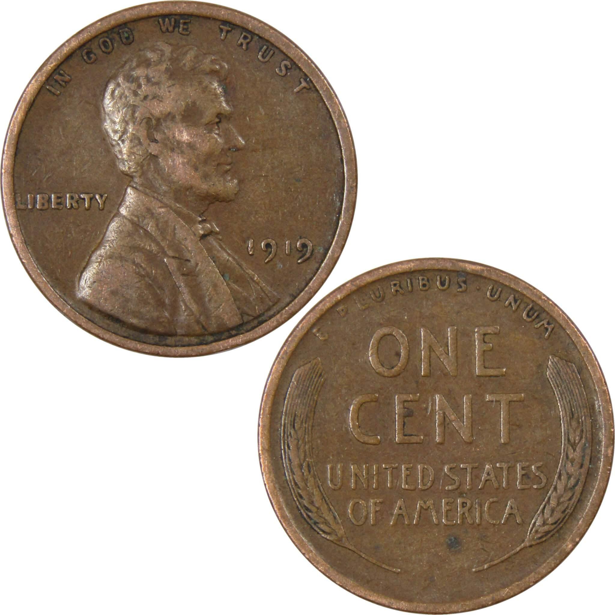 1919 Lincoln Wheat Cent AG About Good Bronze Penny 1c Coin Collectible