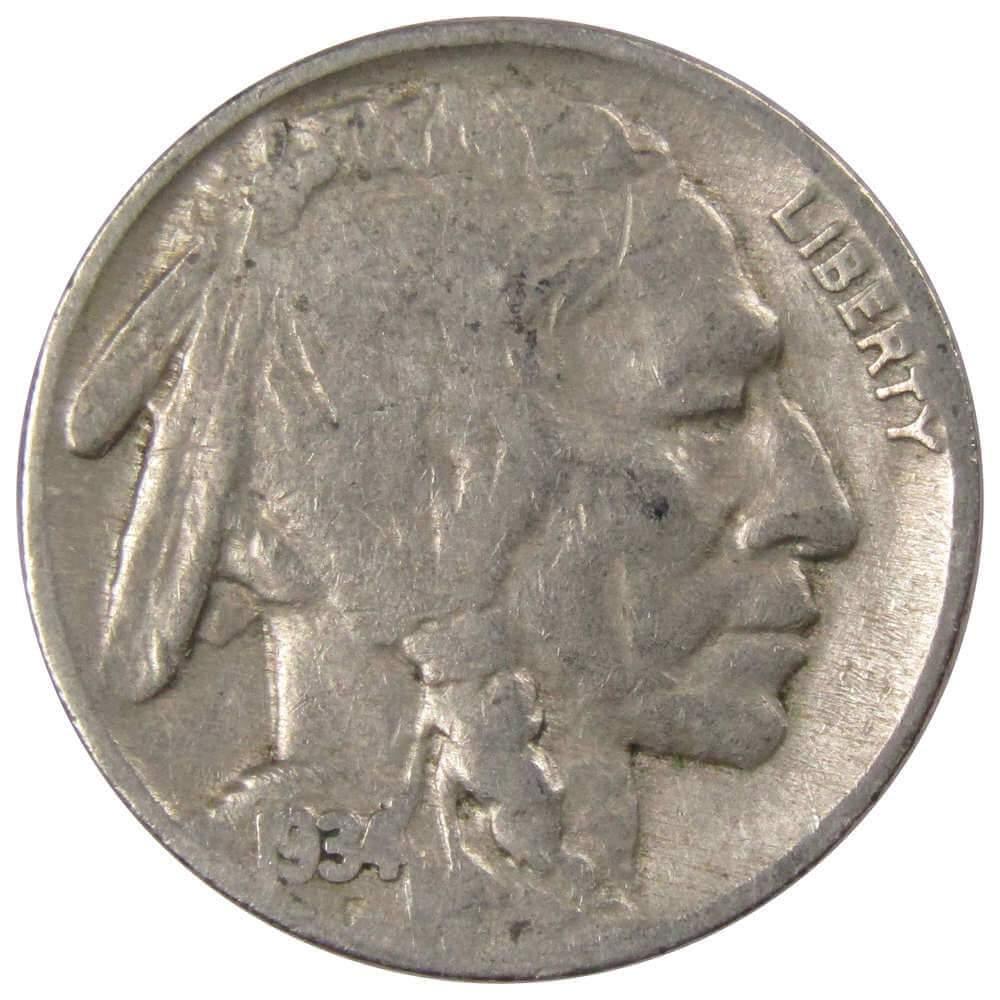 1934 Indian Head Buffalo Nickel 5 Cent Piece VG Very Good 5c US Coin Collectible