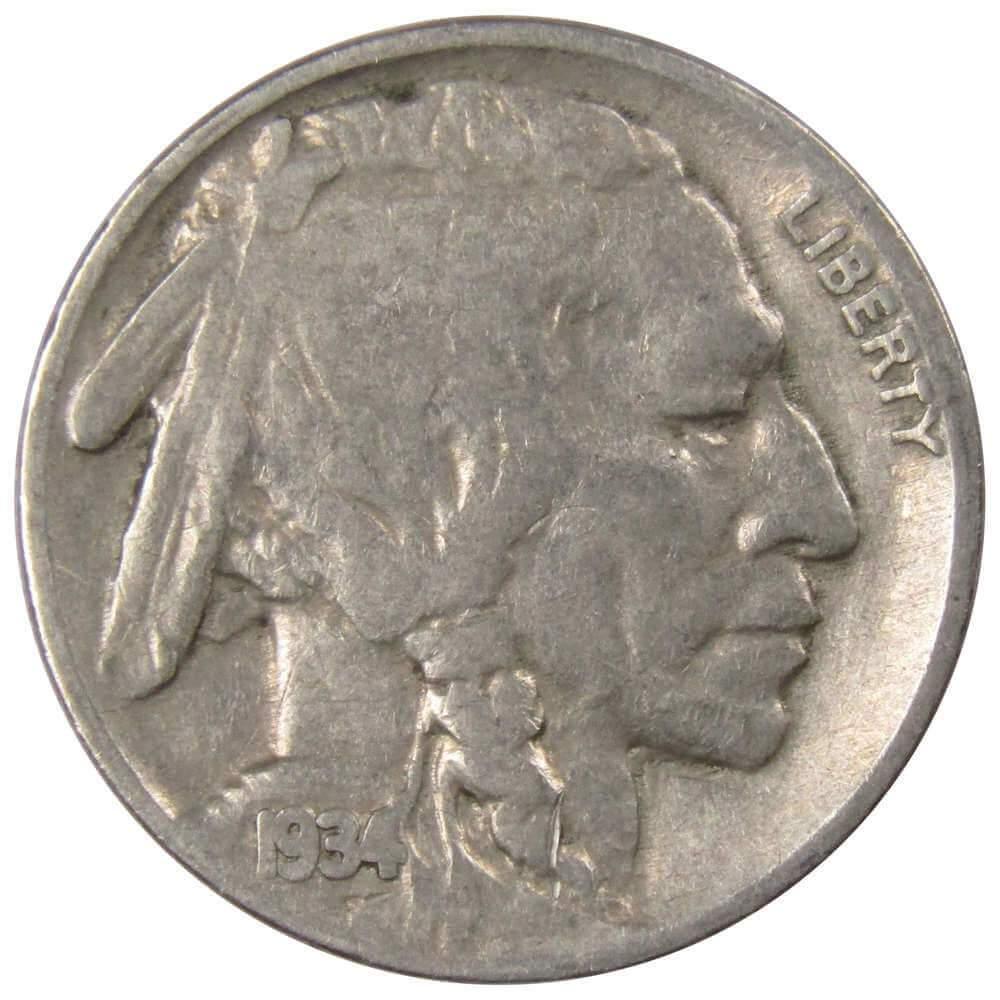 1934 Indian Head Buffalo Nickel 5 Cent Piece F Fine 5c US Coin Collectible