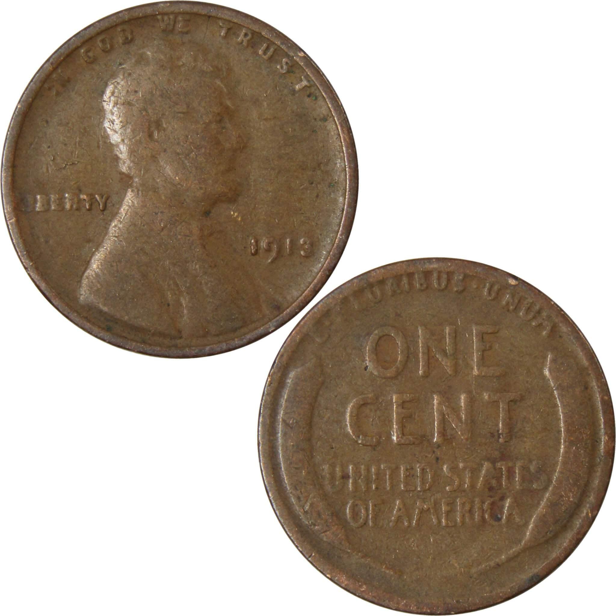 1913 Lincoln Wheat Cent AG About Good Bronze Penny 1c Coin Collectible
