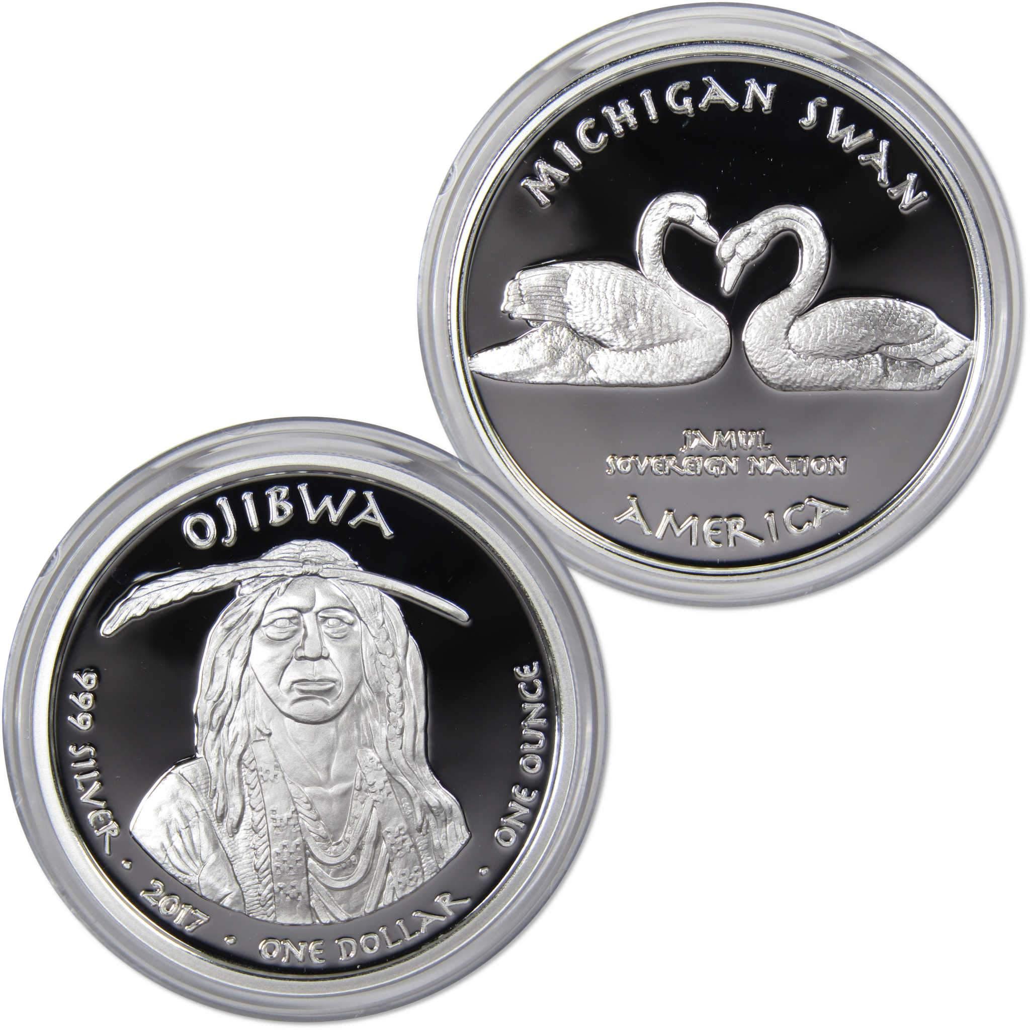 2017 Native American Jamul Ojibwa Michigan Swan 1 oz .999 Fine Silver