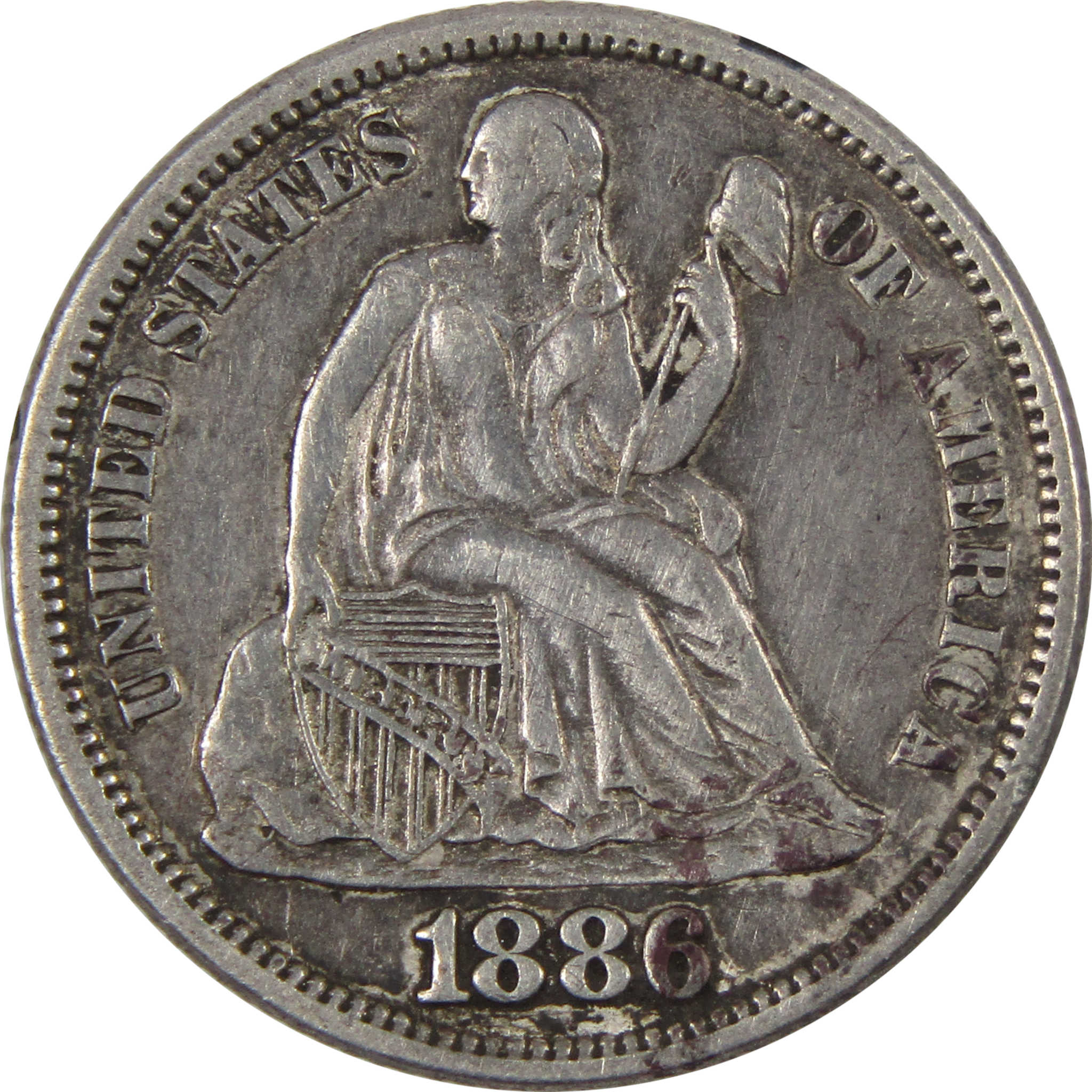 1886 Seated Liberty Dime Love Token 90% Silver 10c Coin SKU:IPC826
