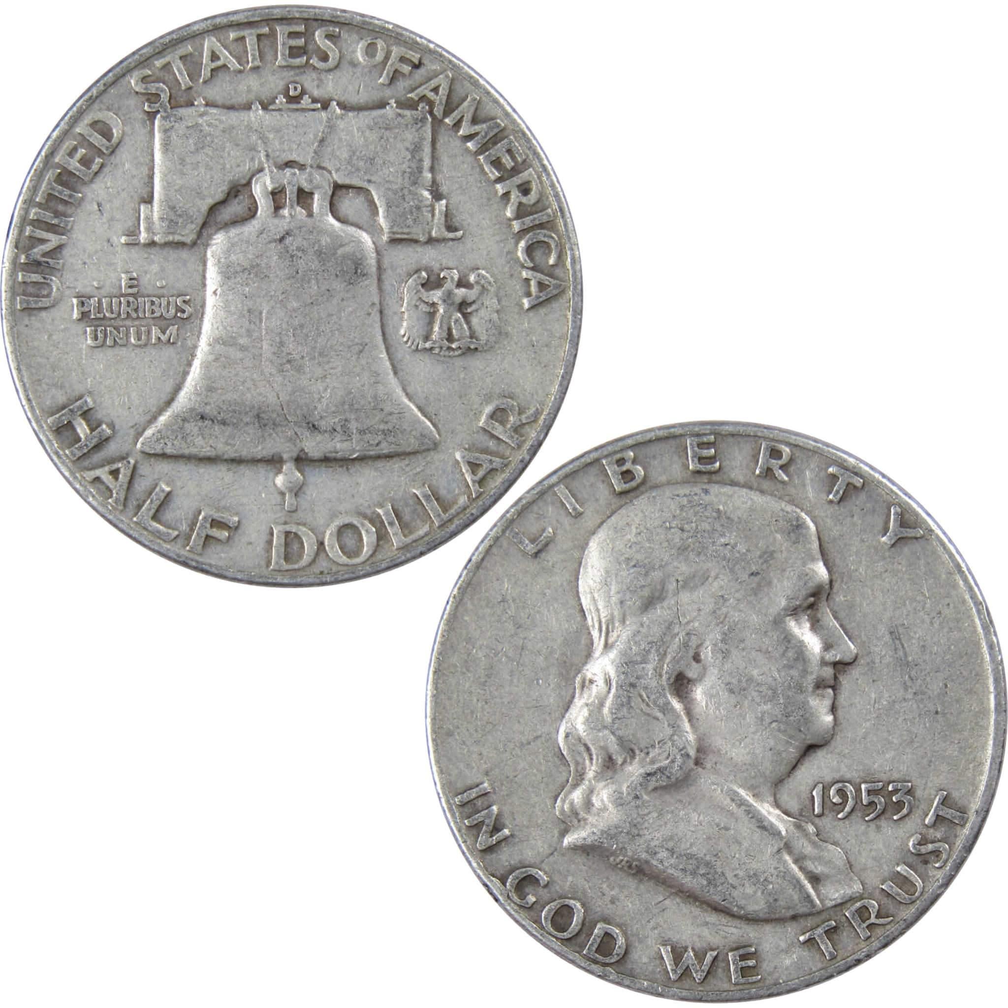 1953 D Franklin Half Dollar F Fine 90% Silver 50c US Coin Collectible