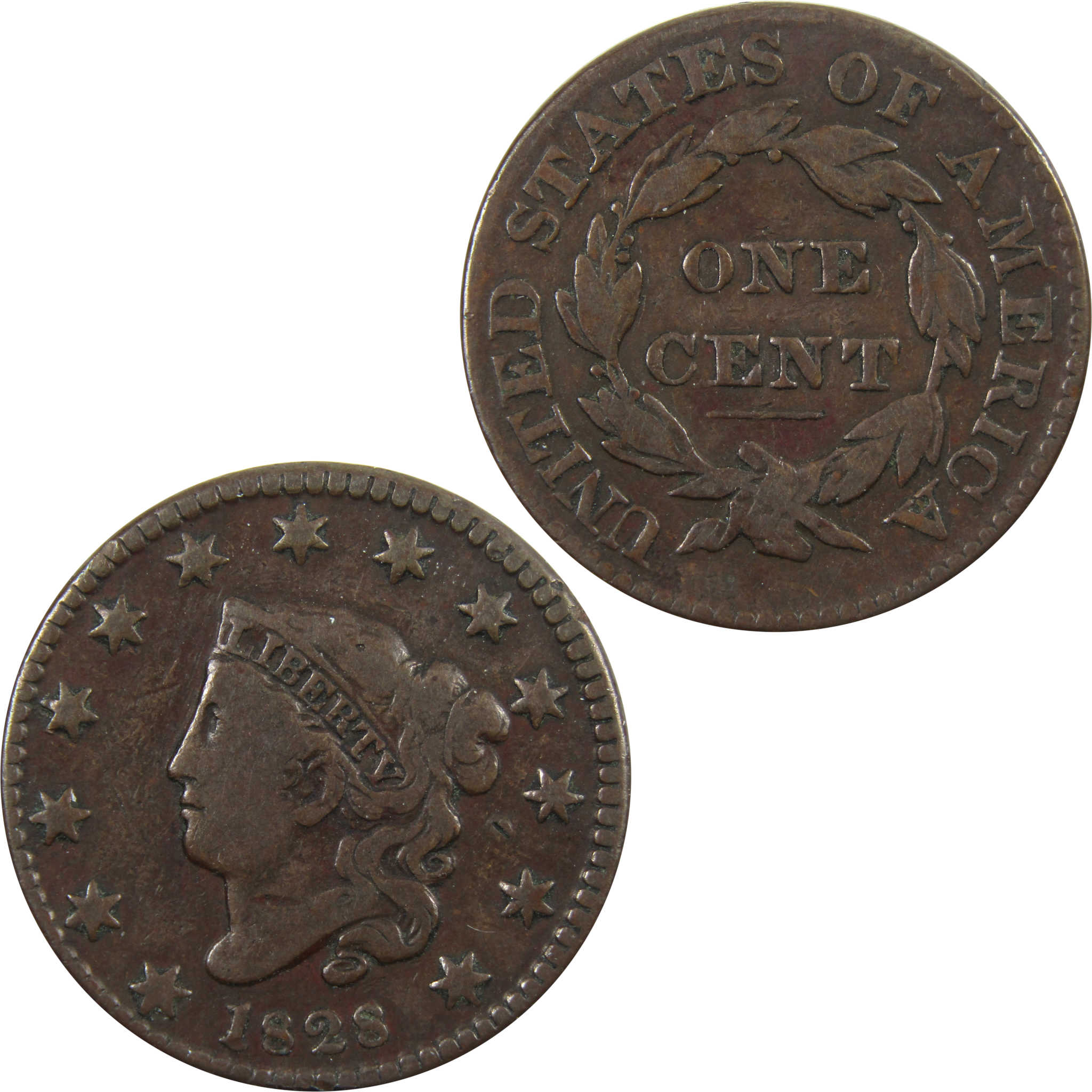 1828 Small Wide Date Coronet Head Large Cent F Fine Penny 1c SKU:I4999