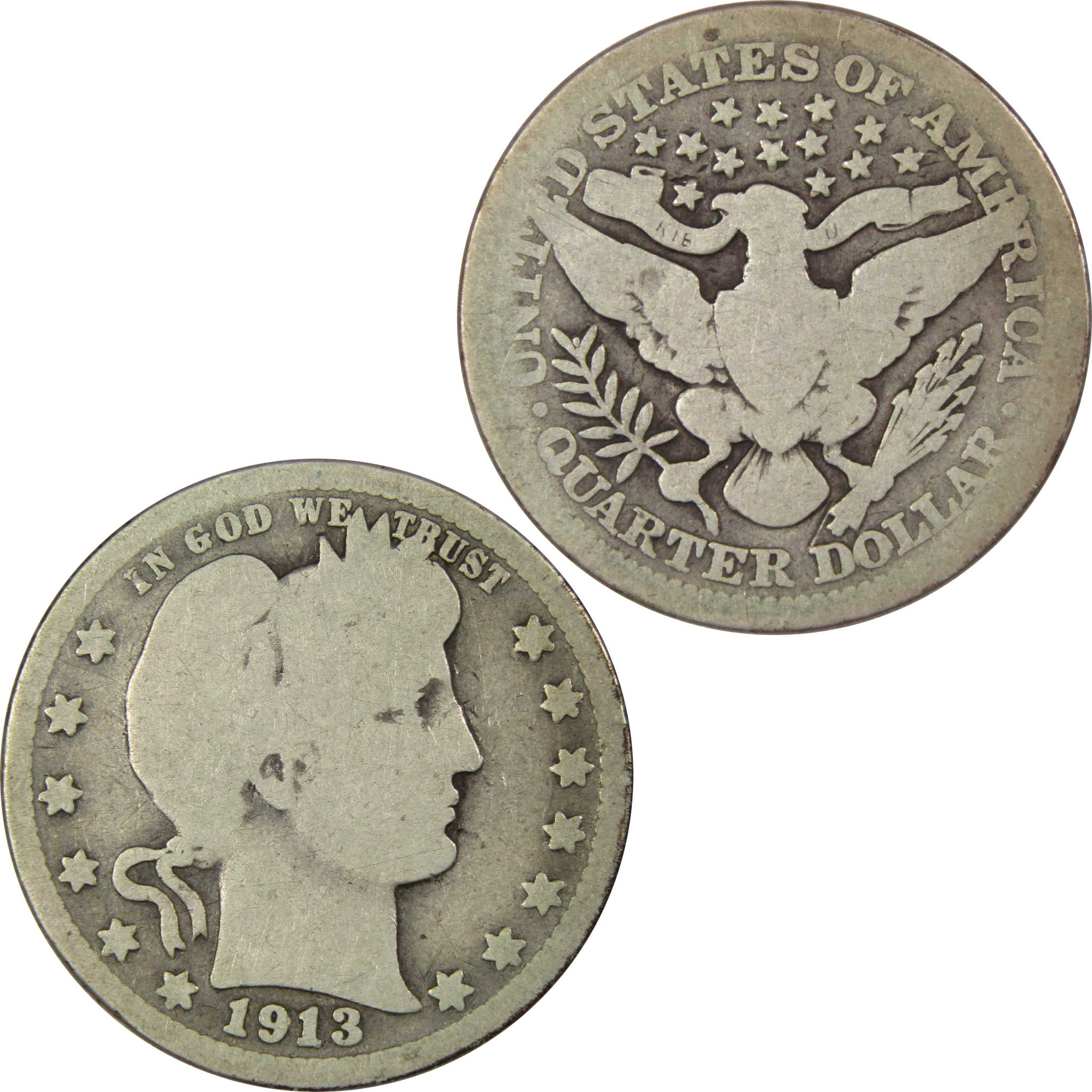 1913 Barber Quarter G Good 90% Silver 25c US Type Coin SKU:IPC7147