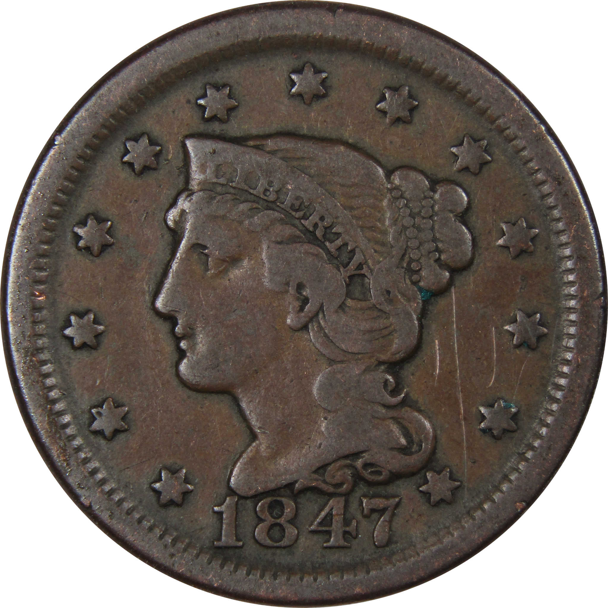 1847 Braided Hair Large Cent VG Very Good Copper Penny 1c SKU:IPC9065