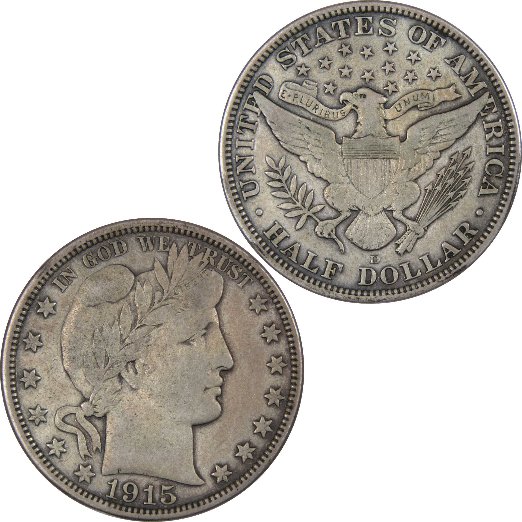 1915 D Barber Half Dollar VF Very Fine 90% Silver 50c Coin SKU:IPC8025