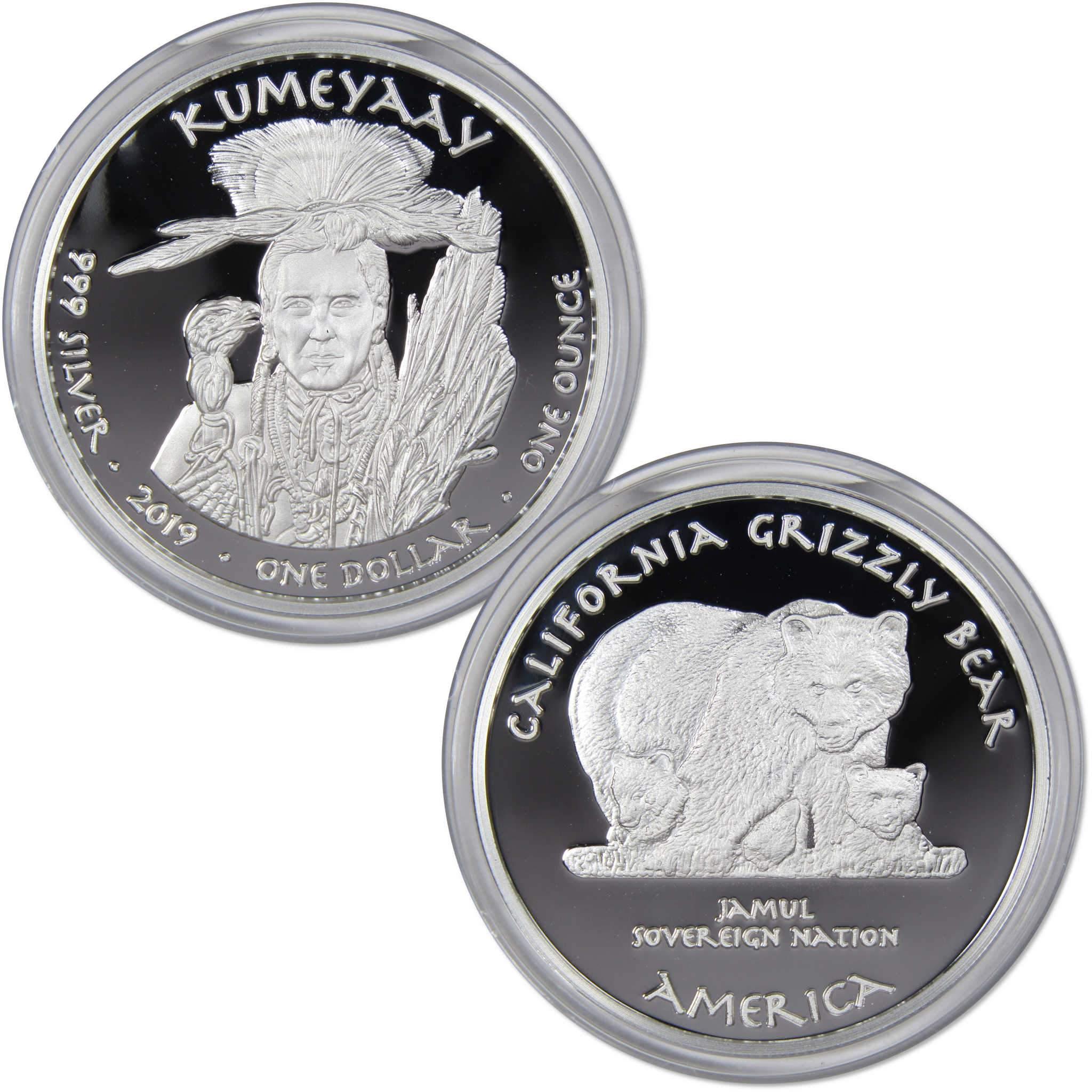 2019 Native American Jamul Kumeyaay Grizzly Bear 1 oz .999 Fine Silver $1 Proof