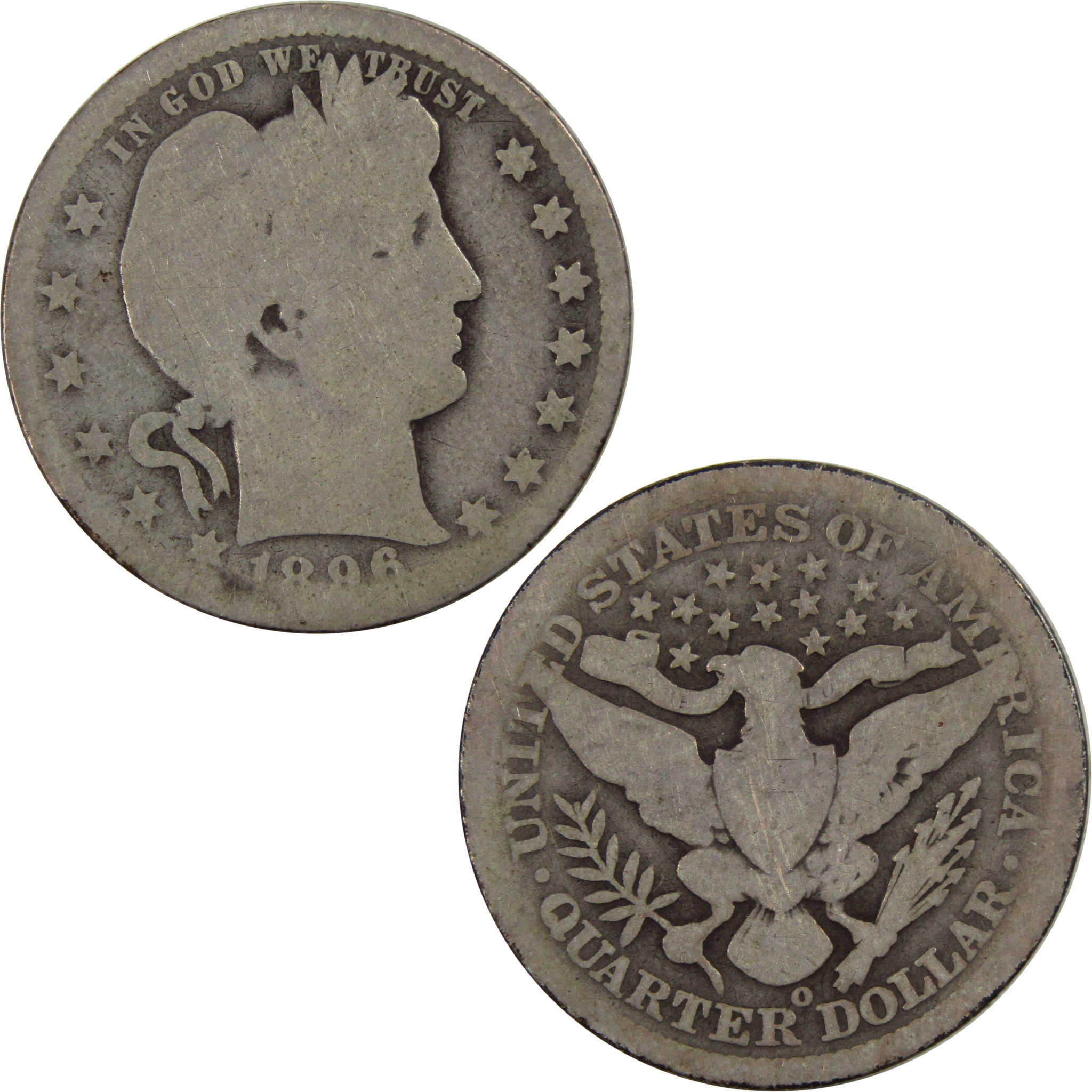 1896 O Barber Quarter AG About Good 90% Silver 25c Coin SKU:I4945