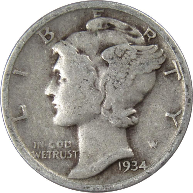 1934 Mercury Dime VG Very Good 90% Silver 10c US Coin Collectible - Mercury Dimes - Winged Liberty Dime - Profile Coins &amp; Collectibles