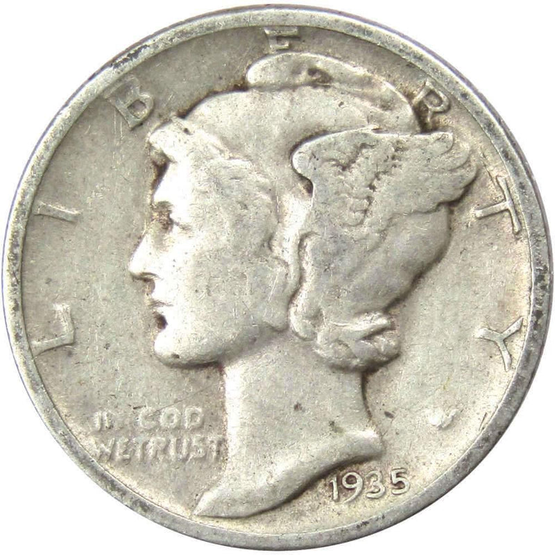 1935 Mercury Dime VF Very Fine 90% Silver 10c US Coin Collectible - Mercury Dimes - Winged Liberty Dime - Profile Coins &amp; Collectibles