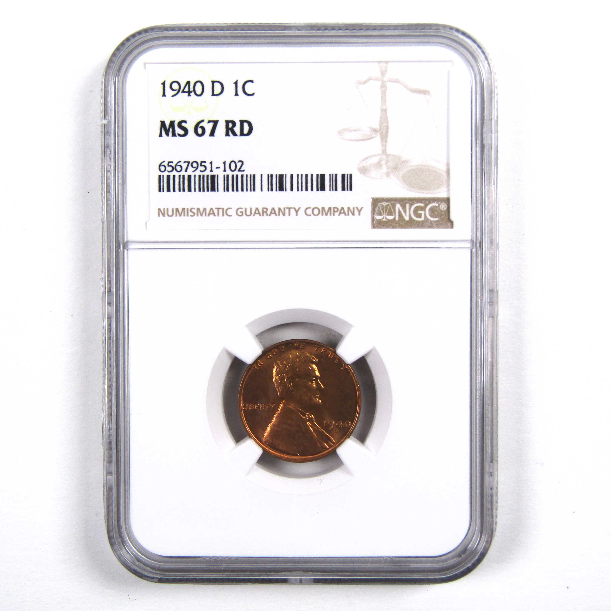 1940 D Lincoln Wheat Cent MS 67 RD NGC Penny 1c Uncirculated SKU:I3153