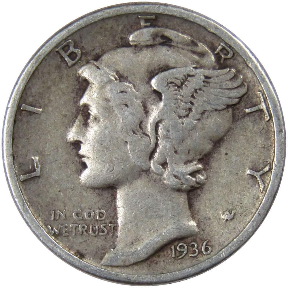 1936 Mercury Dime F Fine 90% Silver 10c US Coin Collectible