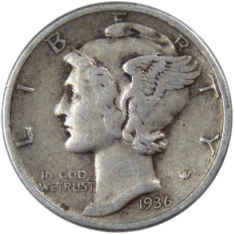 1936 Mercury Dime F Fine 90% Silver 10c US Coin Collectible - Mercury Dimes - Winged Liberty Dime - Profile Coins &amp; Collectibles