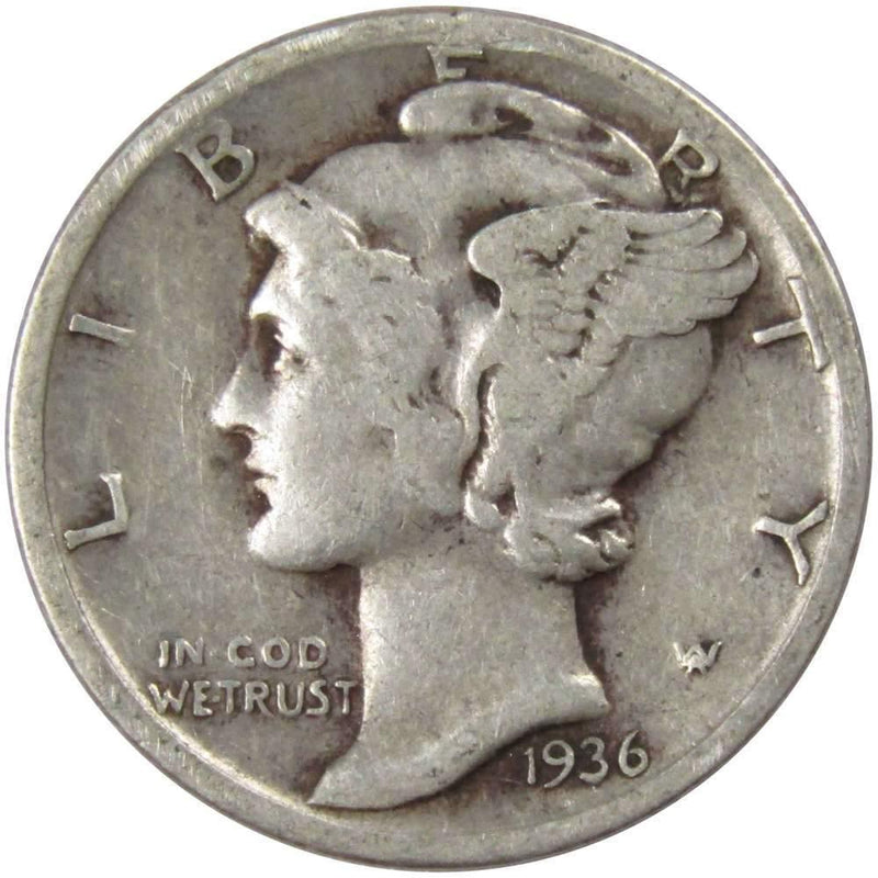 1936 S Mercury Dime AG About Good 90% Silver 10c US Coin Collectible - Mercury Dimes - Winged Liberty Dime - Profile Coins &amp; Collectibles