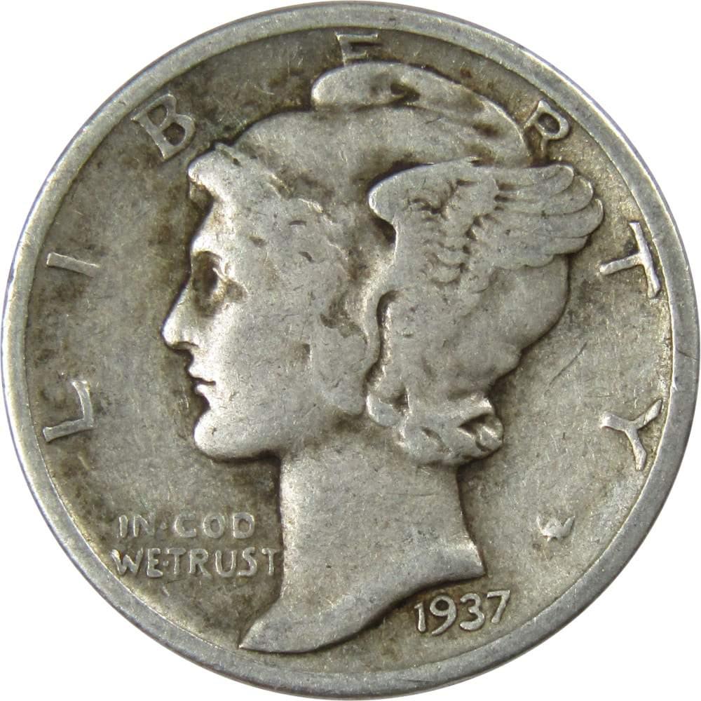 1937 Mercury Dime VG Very Good 90% Silver 10c US Coin Collectible