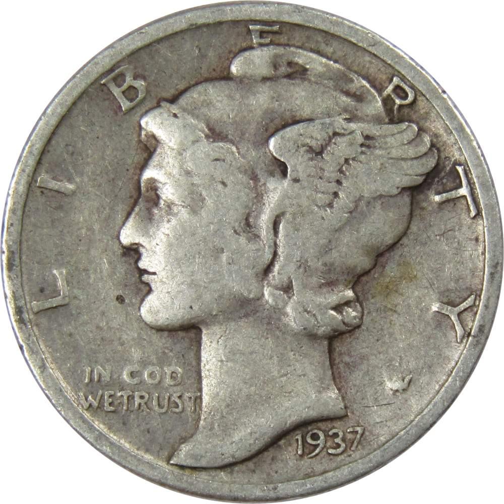 1937 Mercury Dime F Fine 90% Silver 10c US Coin Collectible
