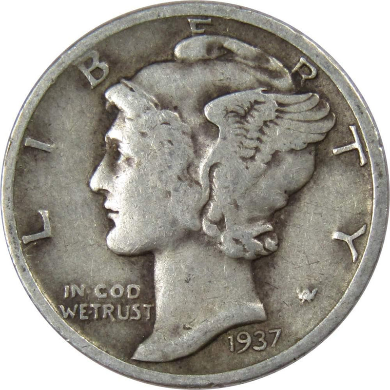 1937 D Mercury Dime F Fine 90% Silver 10c US Coin Collectible - Mercury Dimes - Winged Liberty Dime - Profile Coins &amp; Collectibles