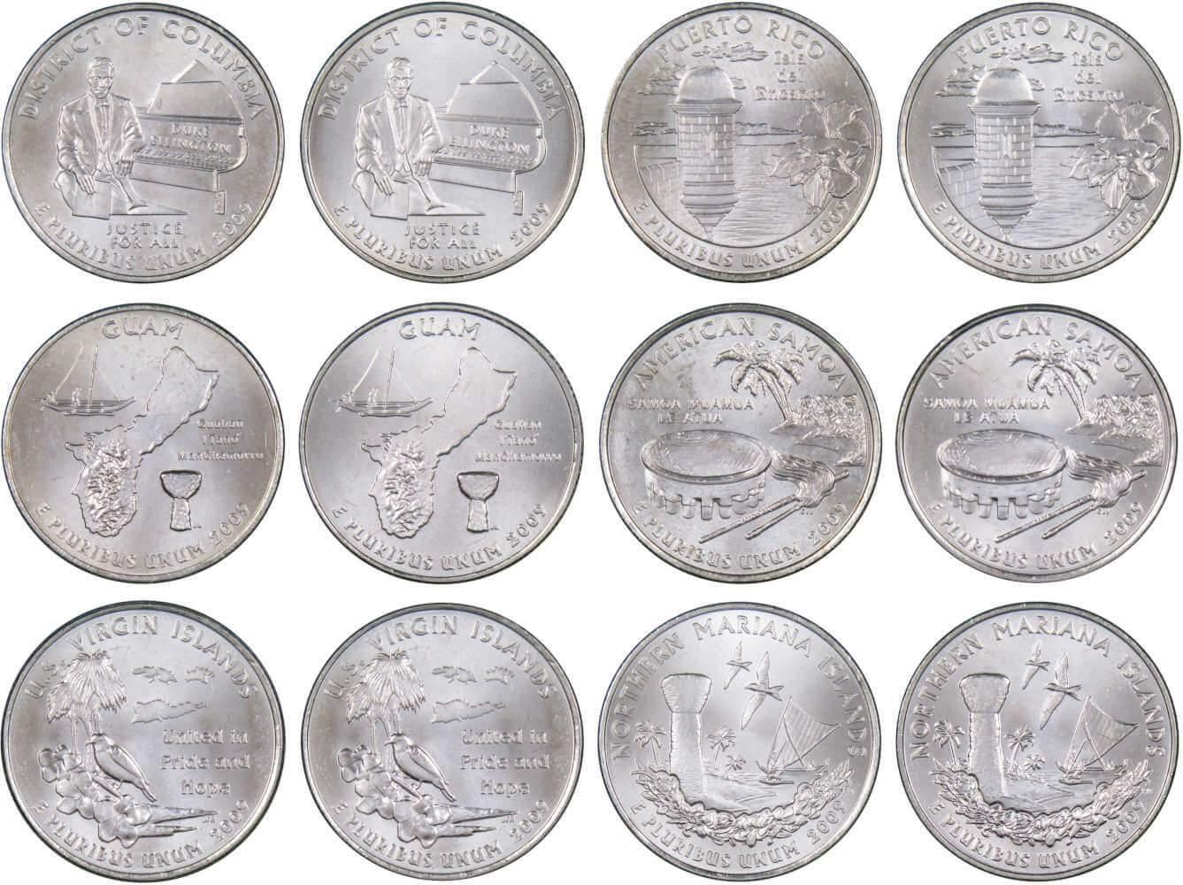 2009 P&D DC & U.S. Territories Quarter 12-Coin Set Uncirculated Mint State 25c