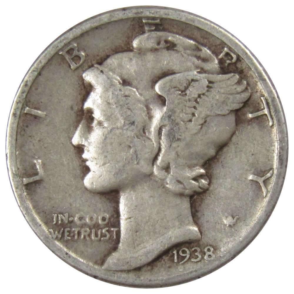 1938 Mercury Dime F Fine 90% Silver 10c US Coin Collectible