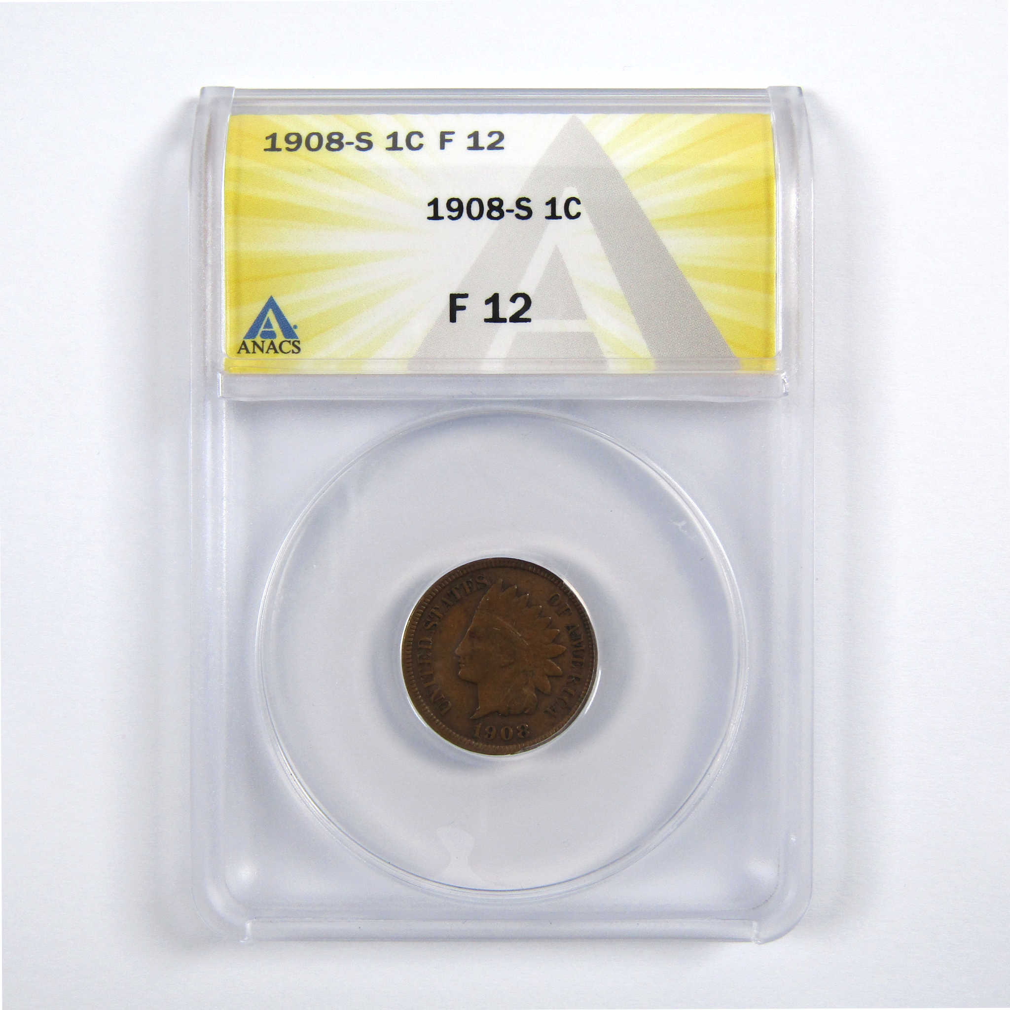 1908 S Indian Head Cent F 12 ANACS Penny 1c Coin SKU:I5692
