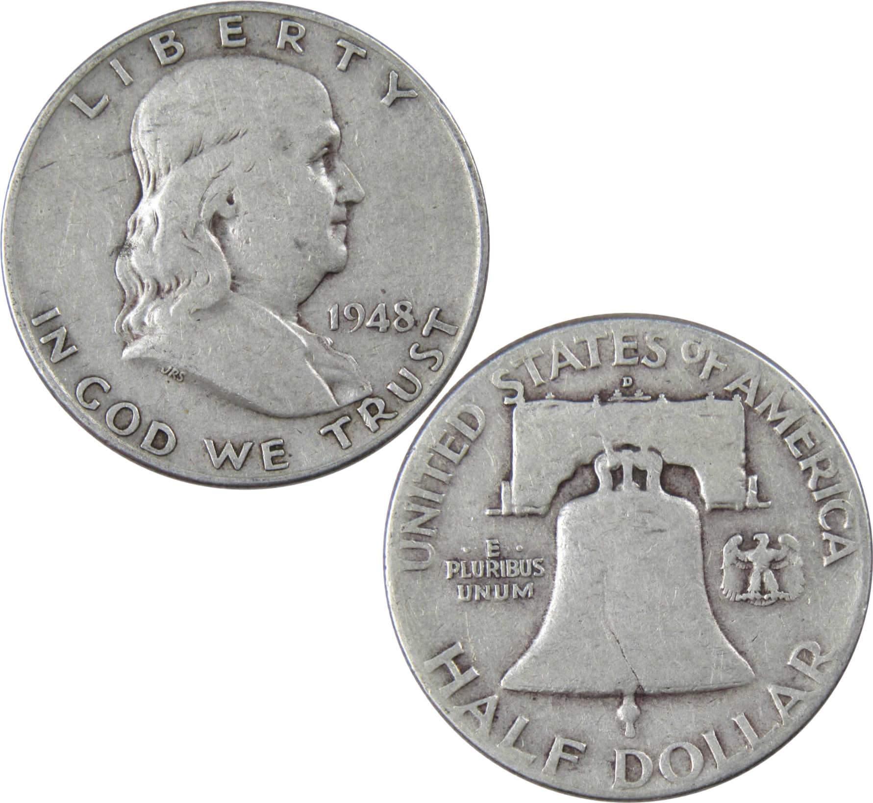 1948 D Franklin Half Dollar VG Very Good 90% Silver 50c US Coin Collectible