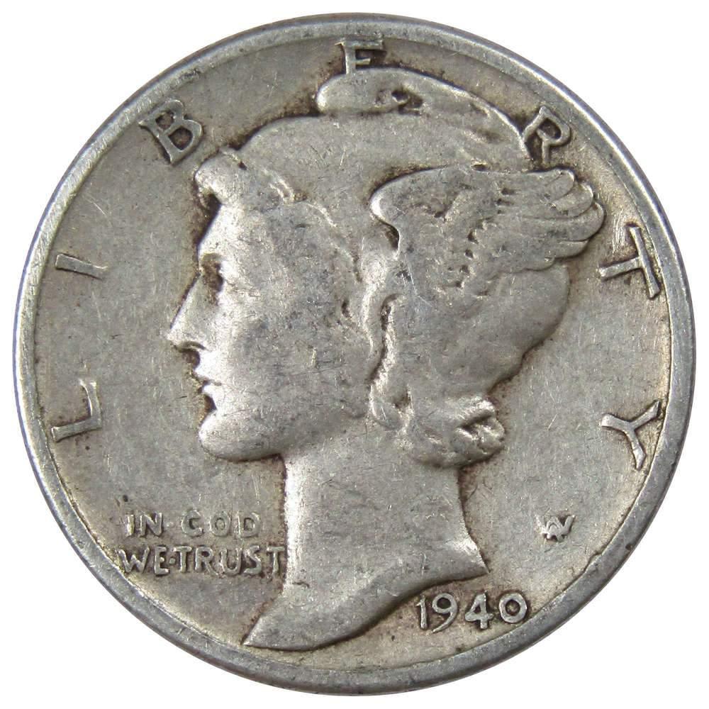 1940 Mercury Dime F Fine 90% Silver 10c US Coin Collectible